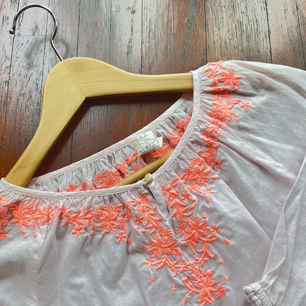 Crewcuts Blush Pink 100% Cotton Hand Embroidered Long Sleeve Peasant Top